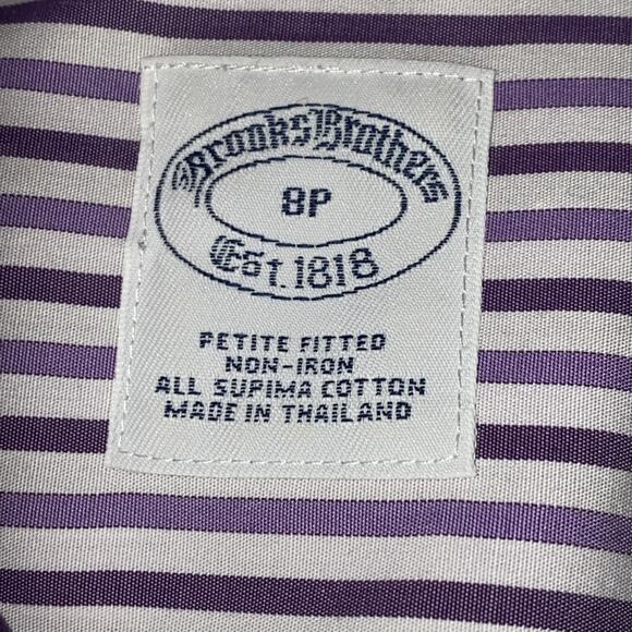 Brooks Brothers Purple White Striped Button Up Shirt Tailored Fit 8P 100% Cotton - Picture 4 of 5
